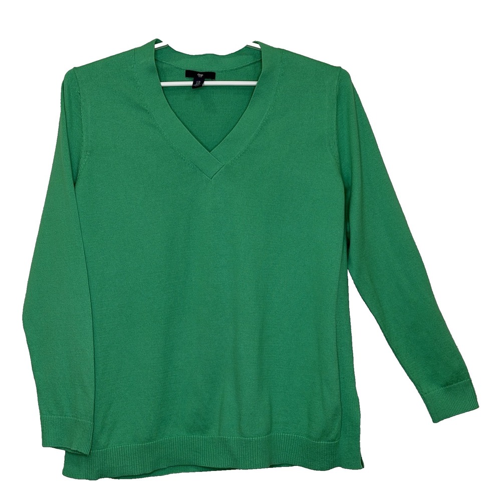 Gap Sweater Womens Size‎ XL Green V-Neck Long Sleeve Pullover Tunic 100% Cotton